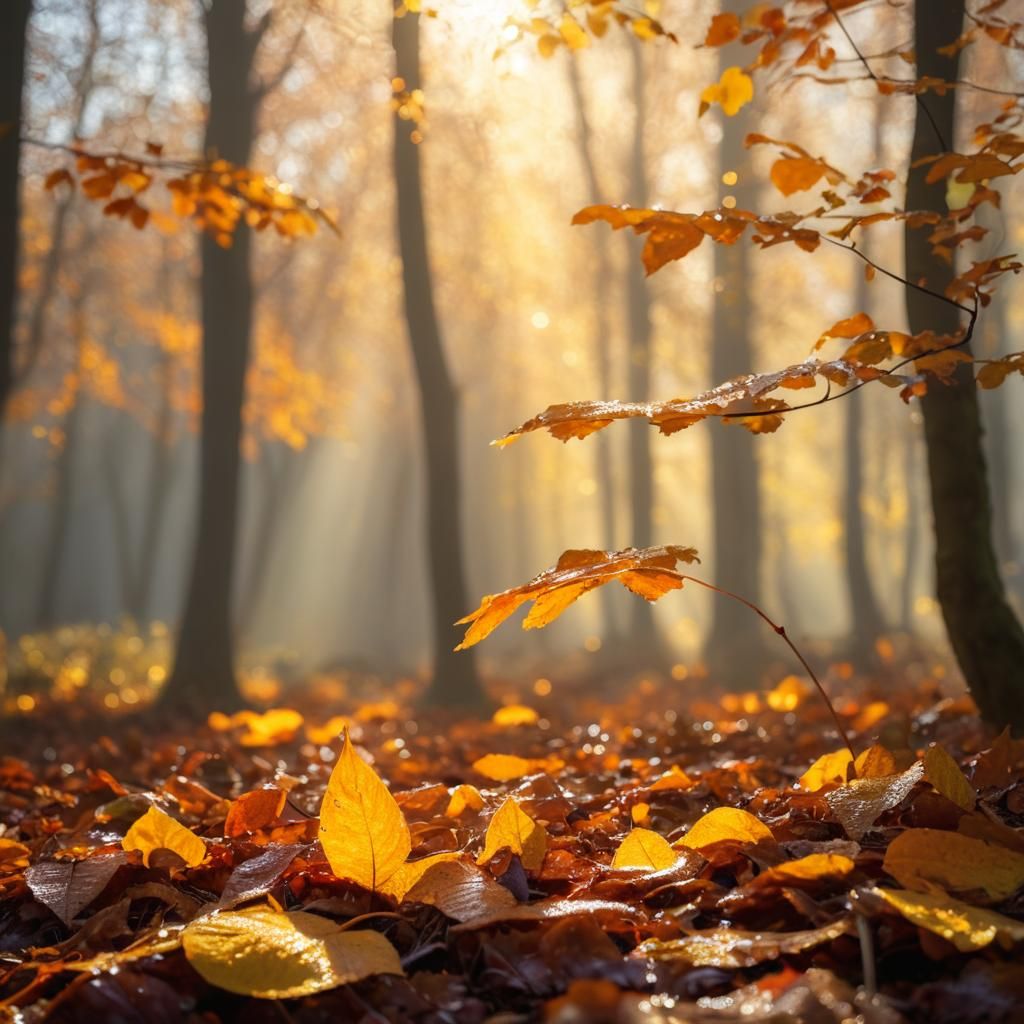 Glistening Autumn Leaves in Impressionist Style