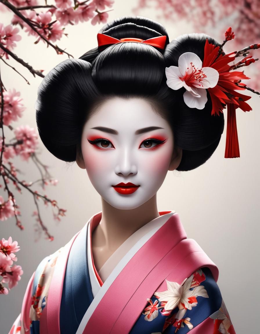 Realistic Photo of Smiling Geisha