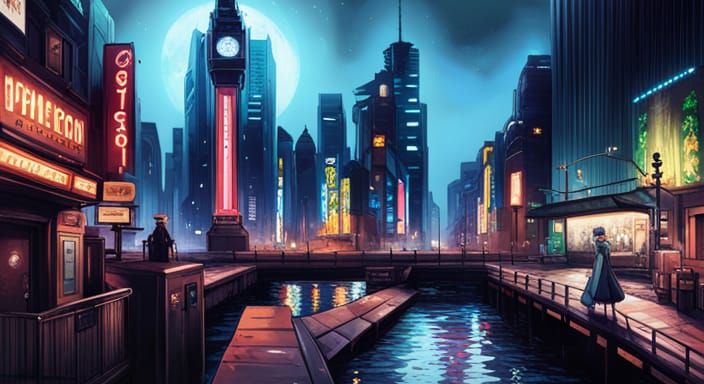 Gothic Cyberpunk Scene in Anime Style