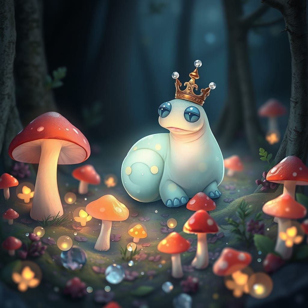 Whimsical Bioluminescent Slug Ruler in Enchanted Mushroom Ki...