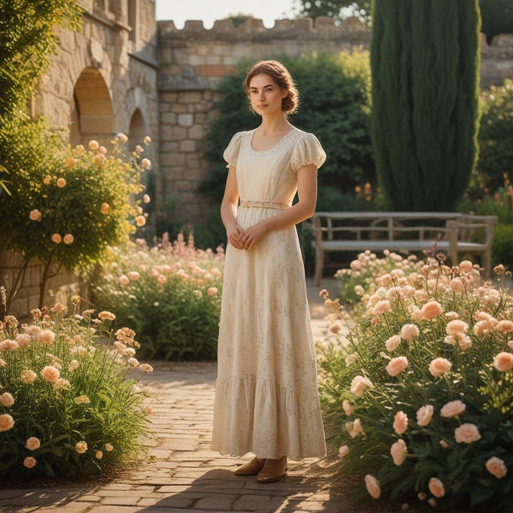Edwardian Woman in Garden, Impressionist Painting