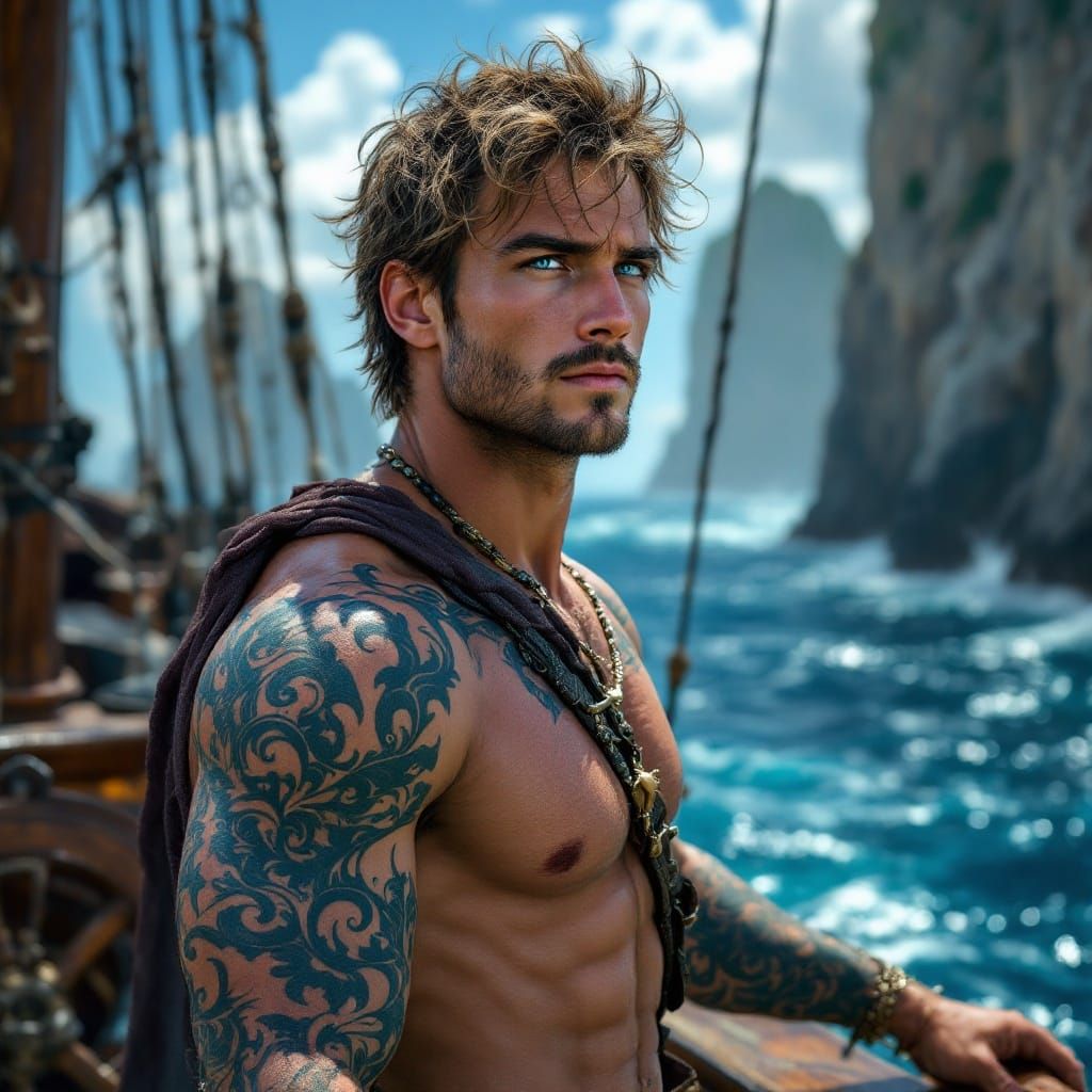 Handsome Pirate Man in Hyper-Realistic Style