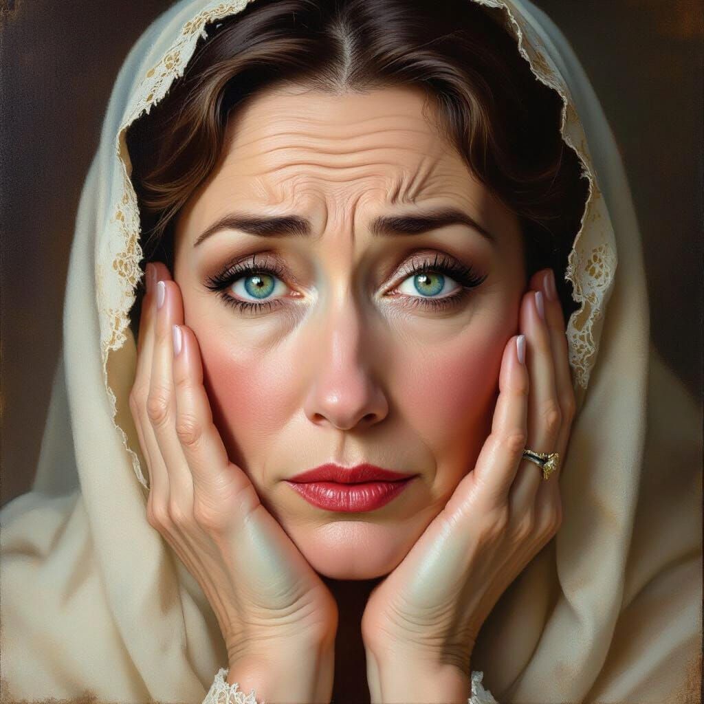 Sorrowful Widow's Portrait in Realistic Painting Style