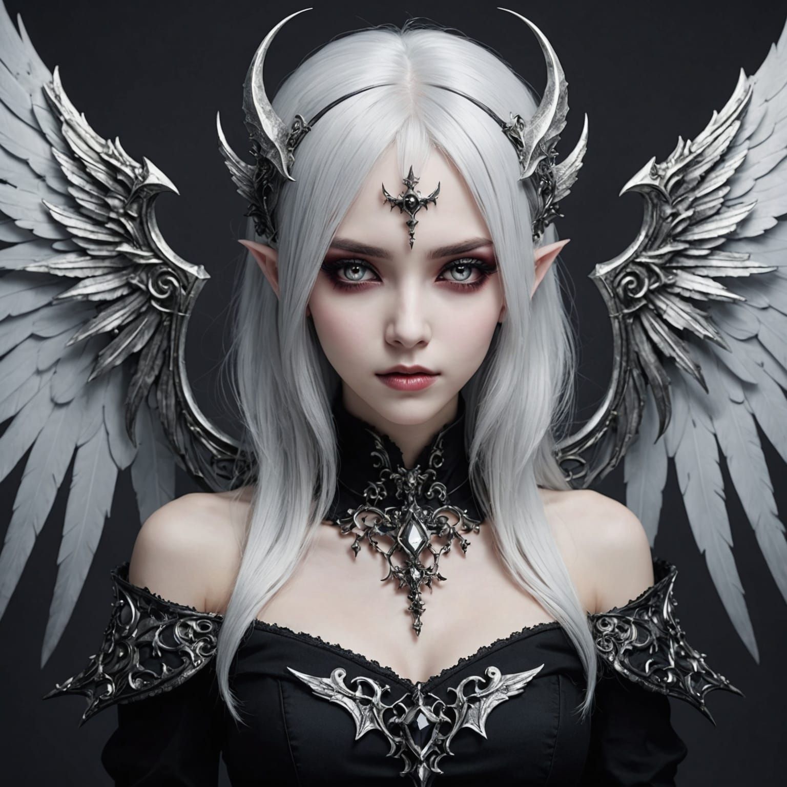 Gothic Anime Woman with Demon Wings