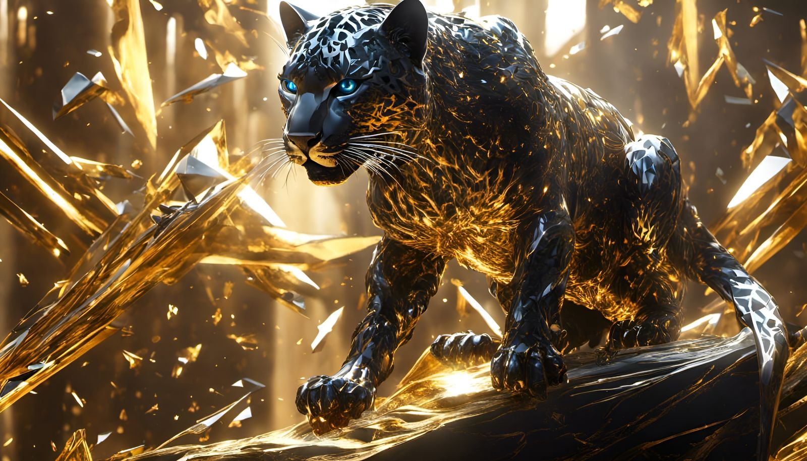 Leaping Crystal Panther with Gold Filigree