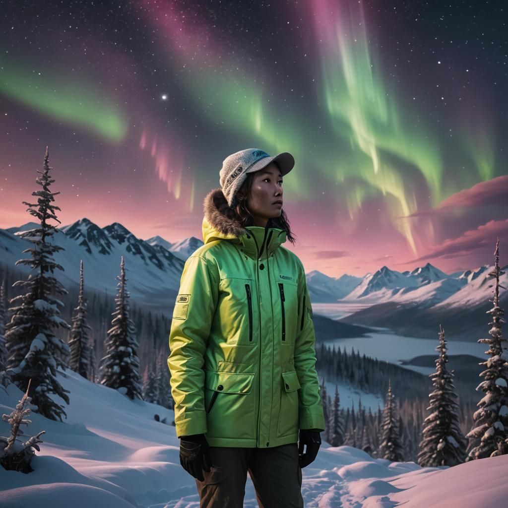 Farfadet Gazing at Aurora Borealis in Alaska