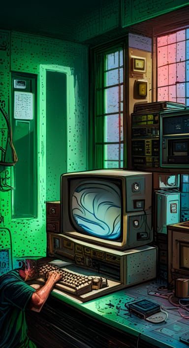 Glitching IBM 3100 in Graffiti Street Art Style