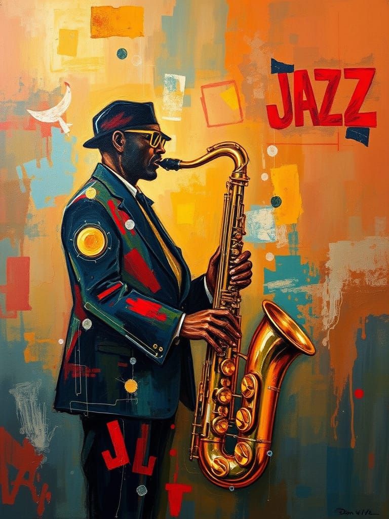 Jazz Music Abstract Art in Expressionism Style