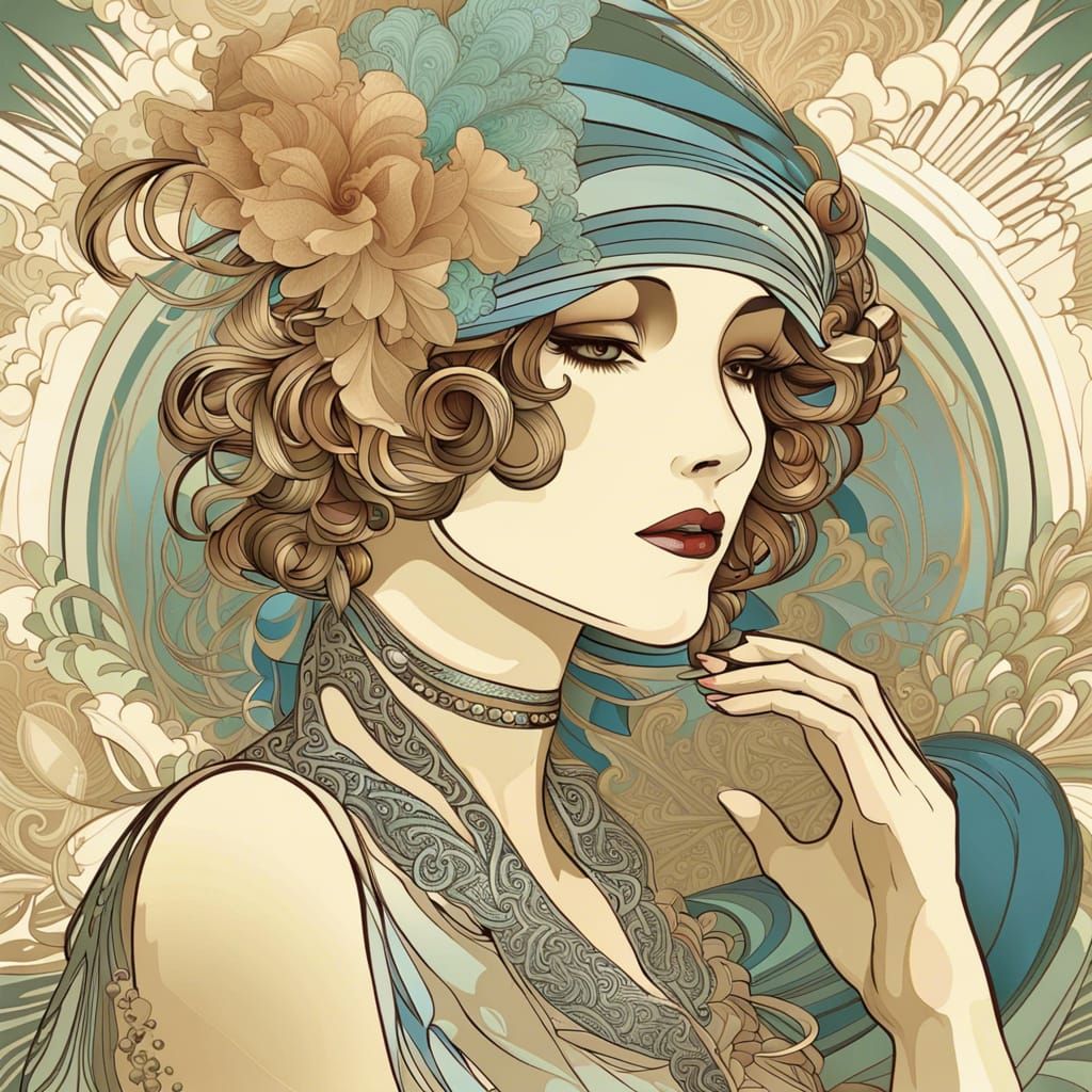 Flapper Girl in Art Nouveau Style