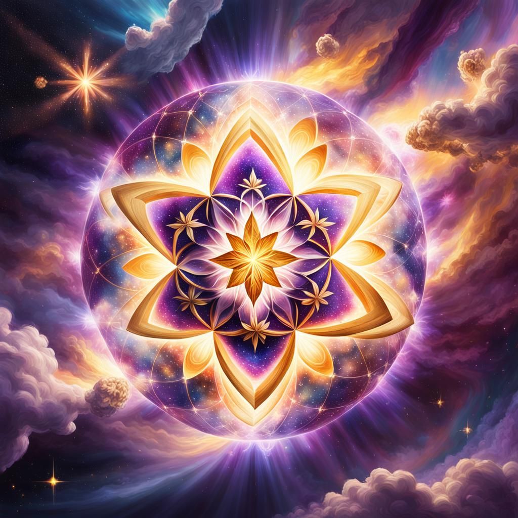 Cosmic Flower of Life in Vibrant Oil Painting