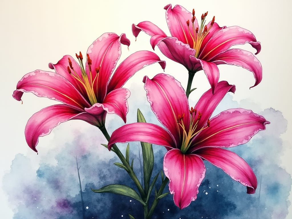 Rain Lilies in Watercolor and Ink with Alcohol Ink