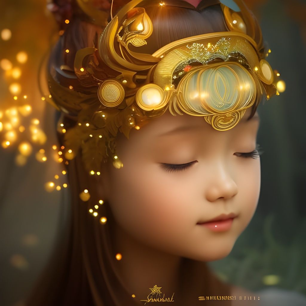 Chibi Girl with Gold Crown and Fireflies