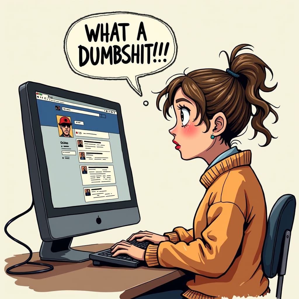 Surprised Woman Reacts to Facebook Profile