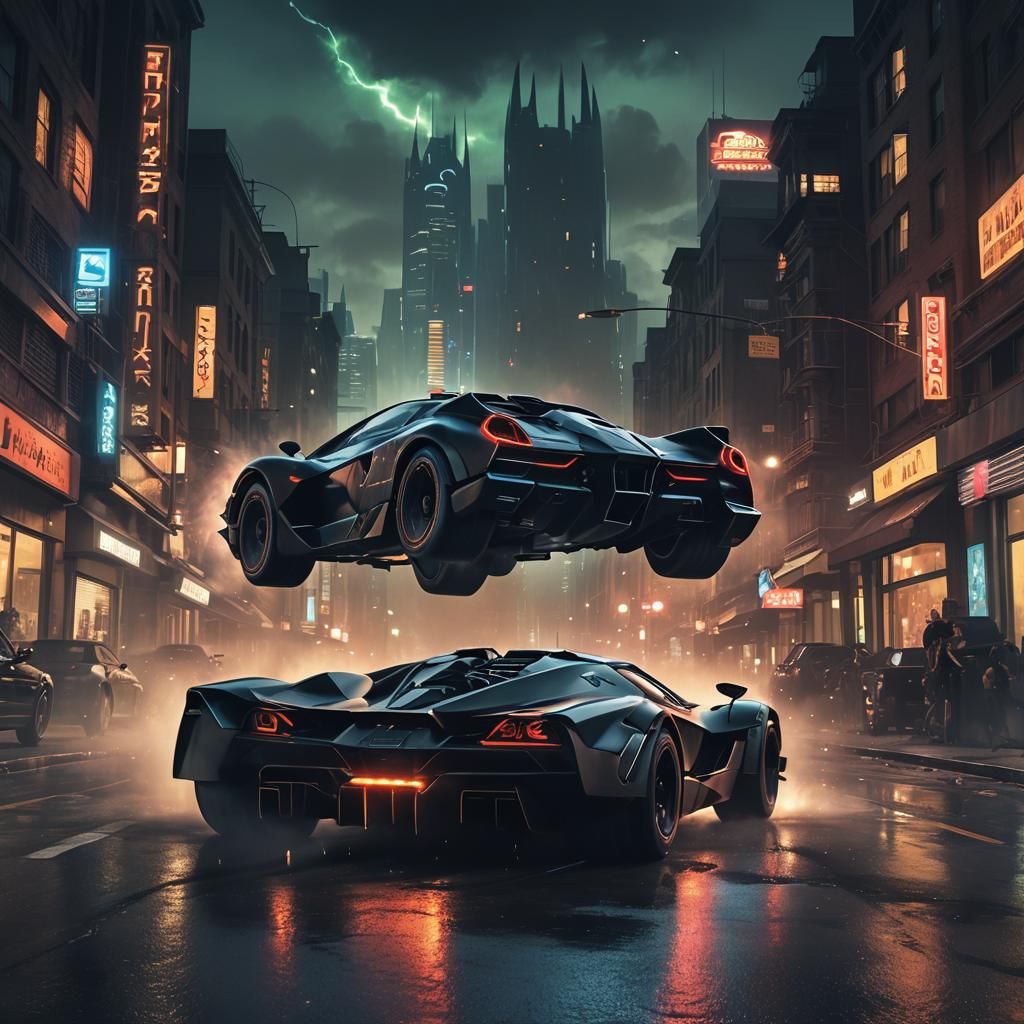 Batmobile Races Through Gotham in Futuristic Cityscape