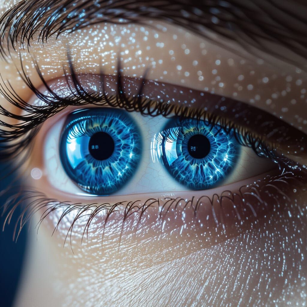 Hyperrealistic Close-Up of Two Deep Blue Eyes