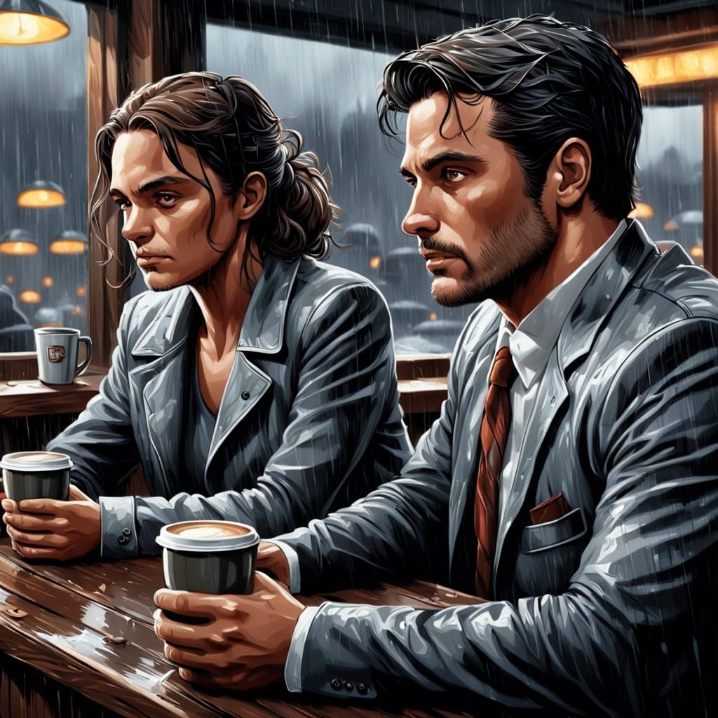 Rainy Bar Scene in Comic Book Style