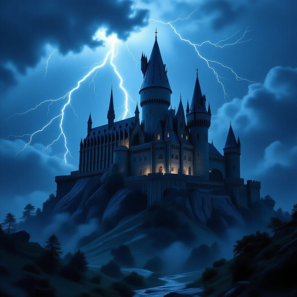 Gothic Castle in Lightning Storm: A Dark Fantasy Scene