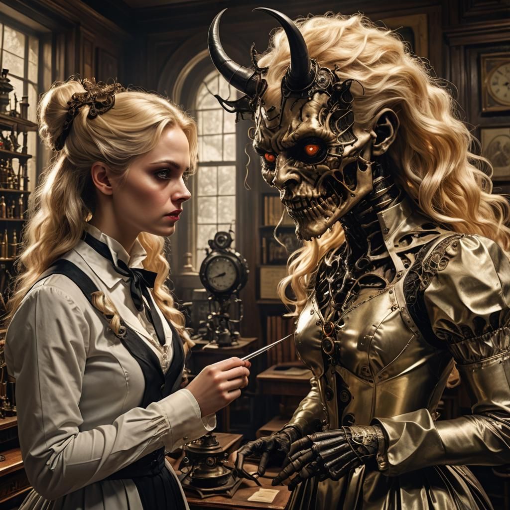 Victorian Scientist Examines a Demon Girl: Hyperrealistic