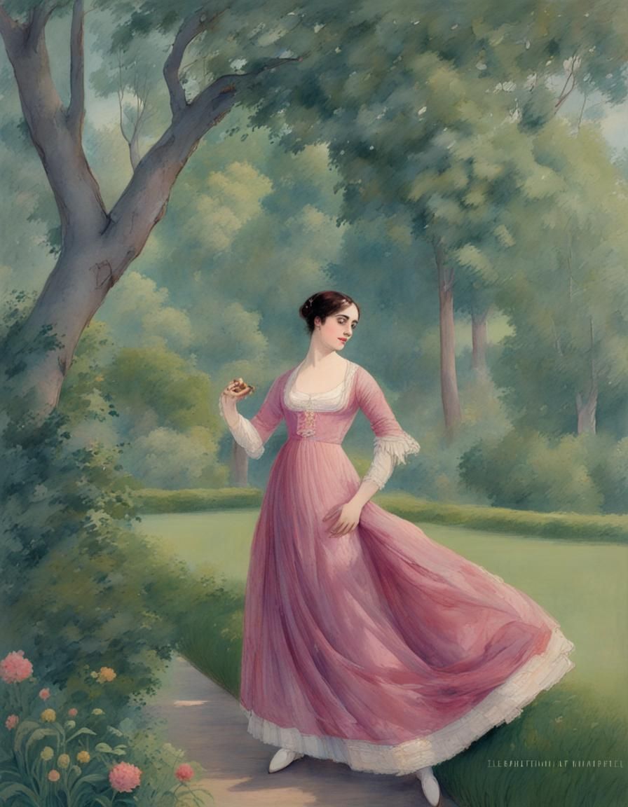 16k resolution, art by Abdur-Rahman Chughtai, Pride and Prejudice, Regency era romance, Elizabeth Bennet in a lush Engli...