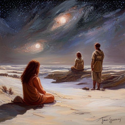 Star Gazing Couple in Oil Painting Style