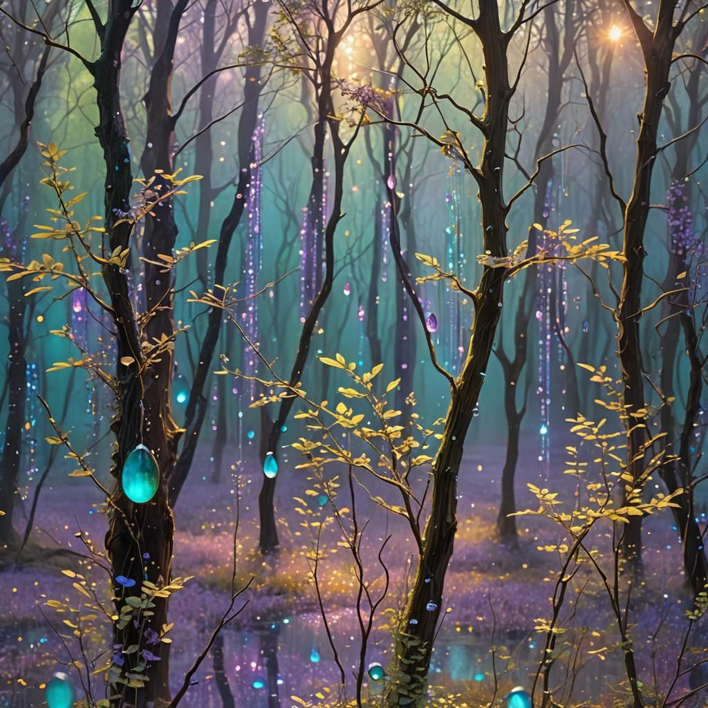 Ethereal Iridescent Spring in Primeval Forest