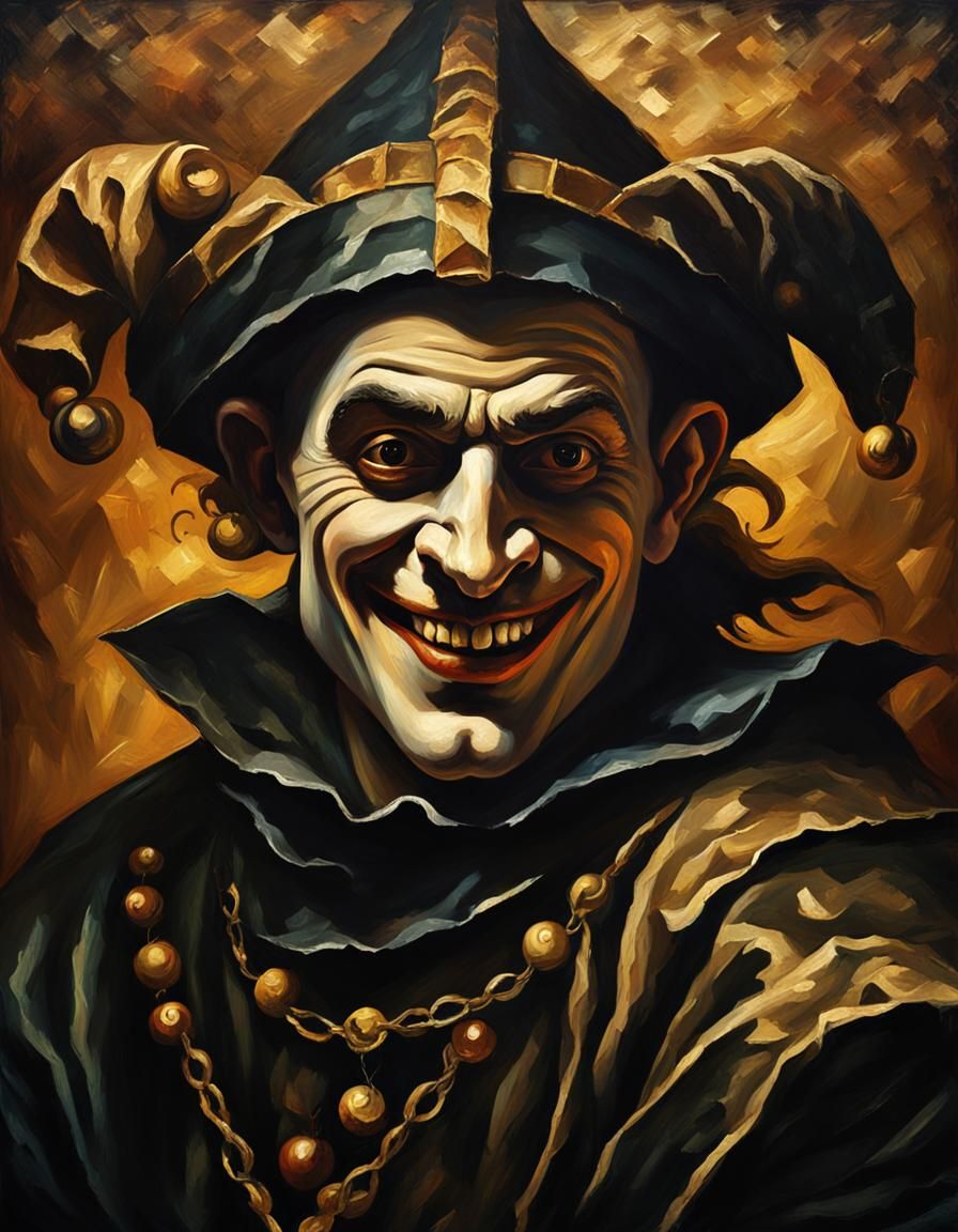 Menacing Jester Portrait in Baroque Style