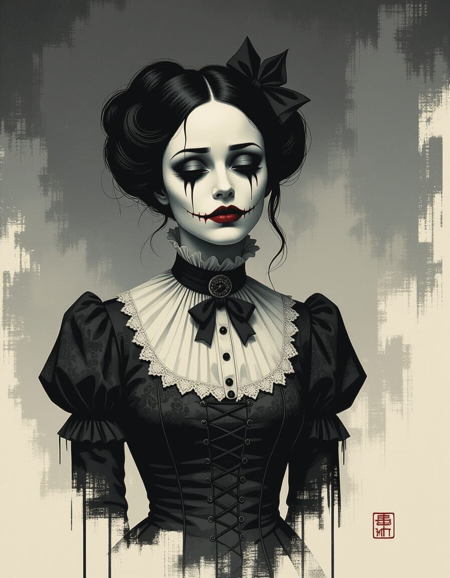 Melancholic Woman in Gothic Surreal Portrait