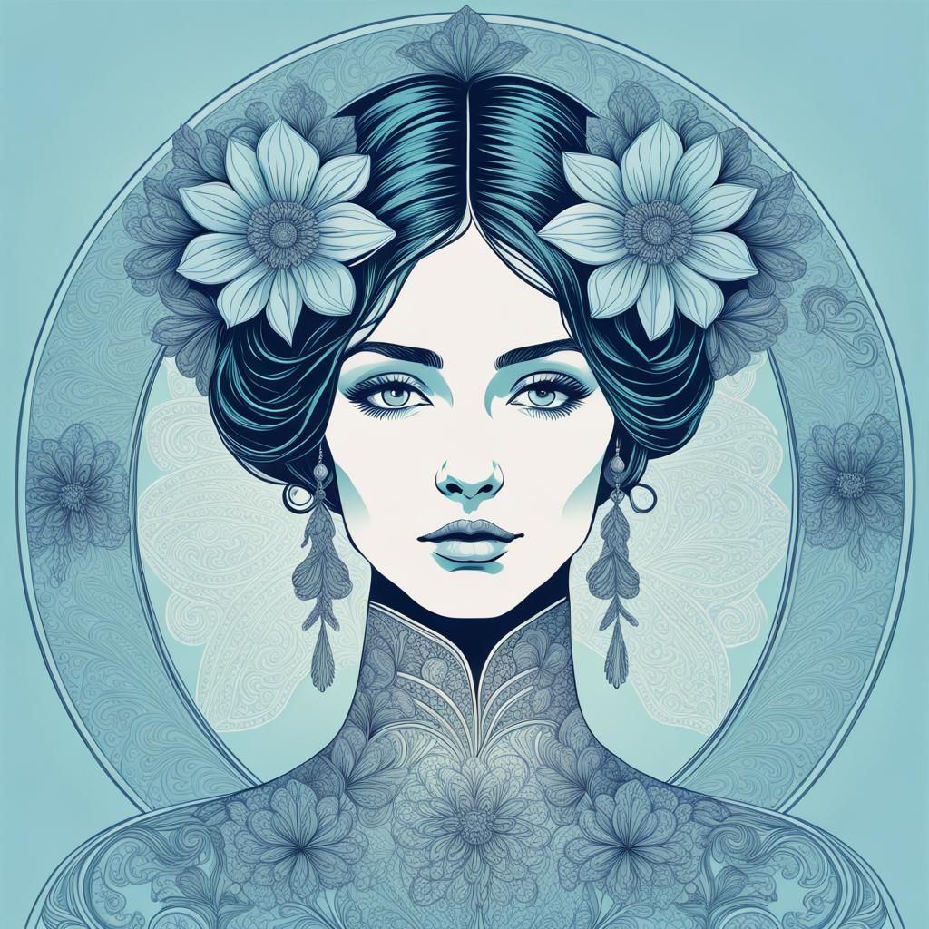 2D blue line art portrait