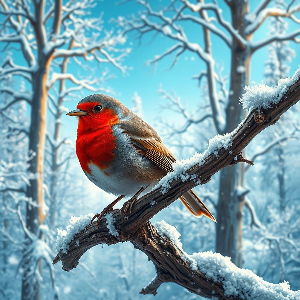 Majestic Winter Robin in a Frosty Wonderland