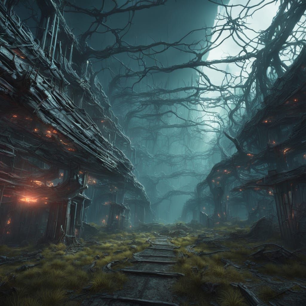 Post-Apocalyptic Forest of Steel and Shadows