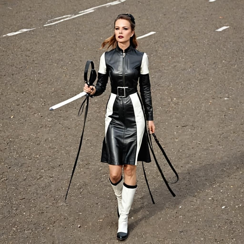 Dominant Woman in Leather with Riding Whip