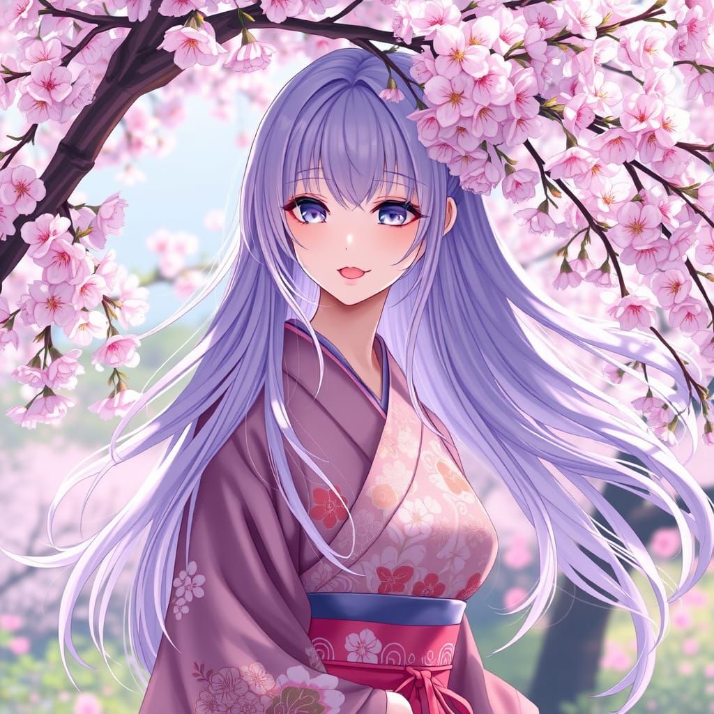 Anime Girl in Sakura Garden: Detailed Digital Art