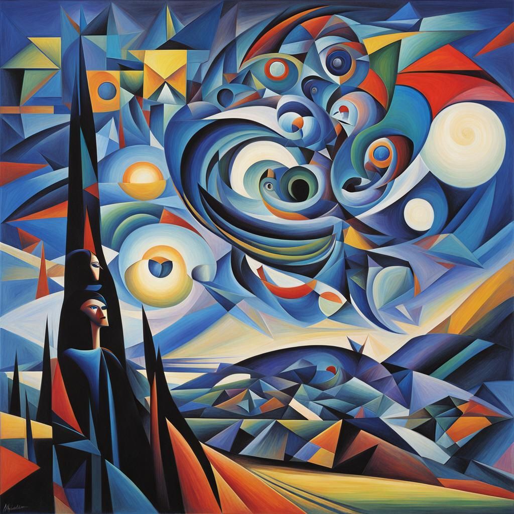 Abstract Cubist Thunderbird Woman in Rainbow