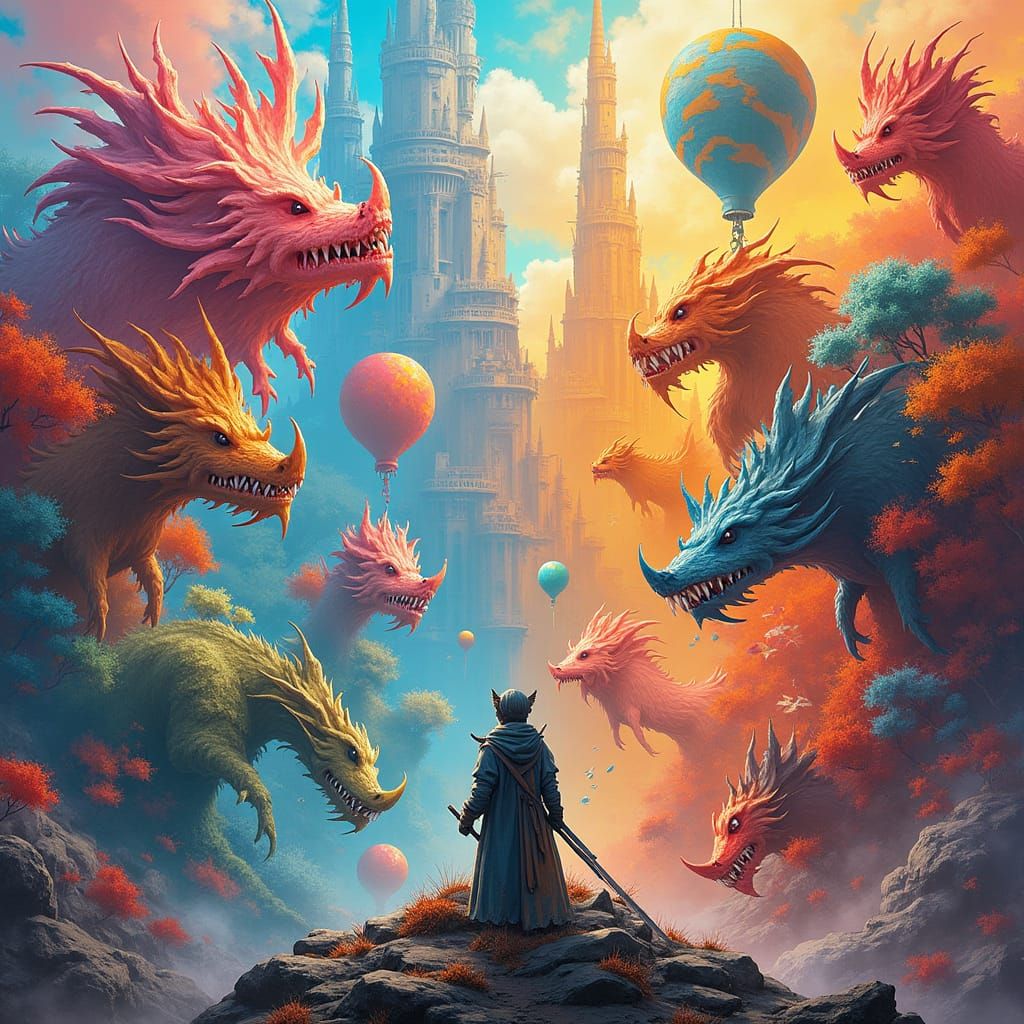 Energetic Collage of Diverse Artworks in Detailed Matte Pain...