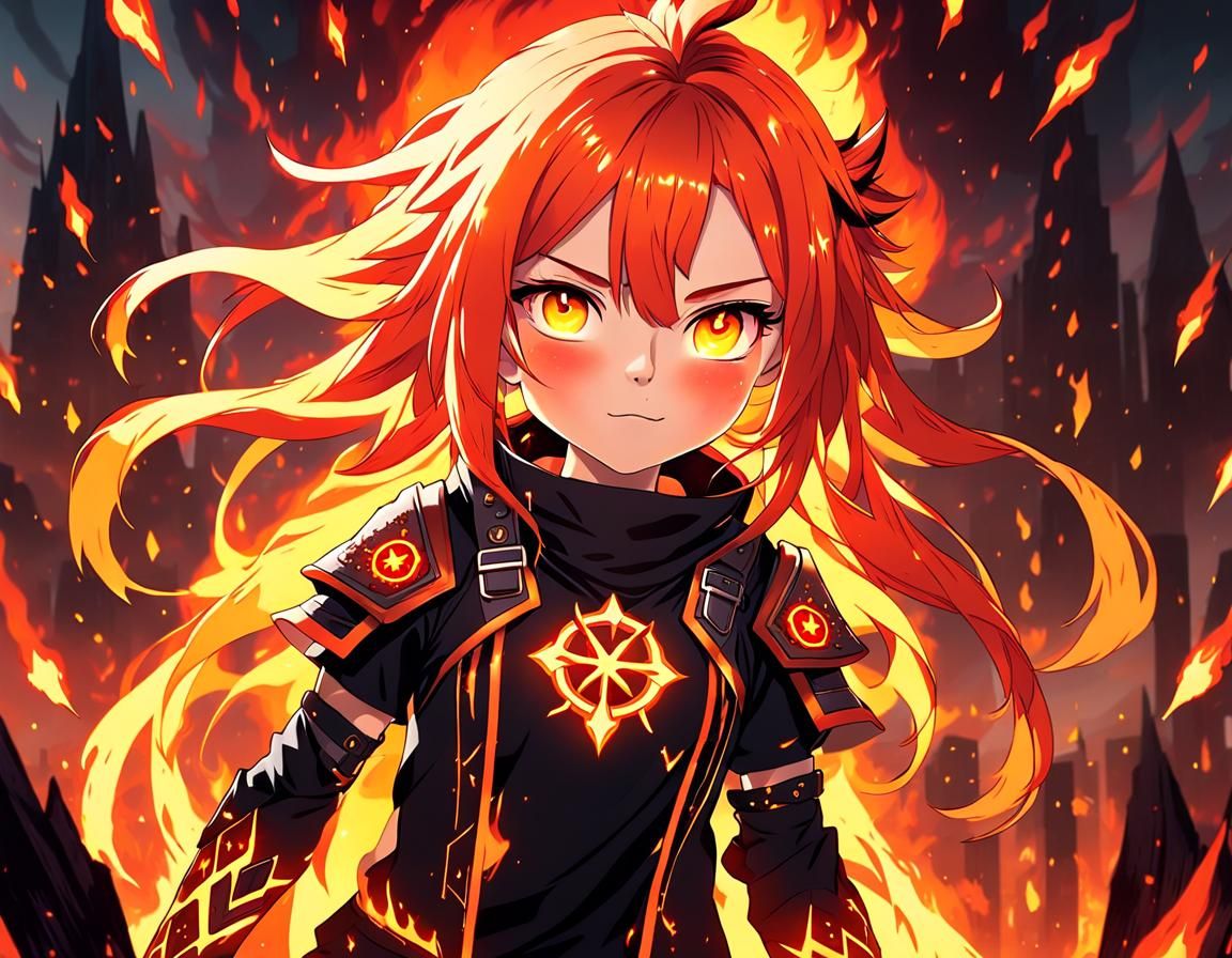 Girl with Fiery Hair in a Rain of Fire