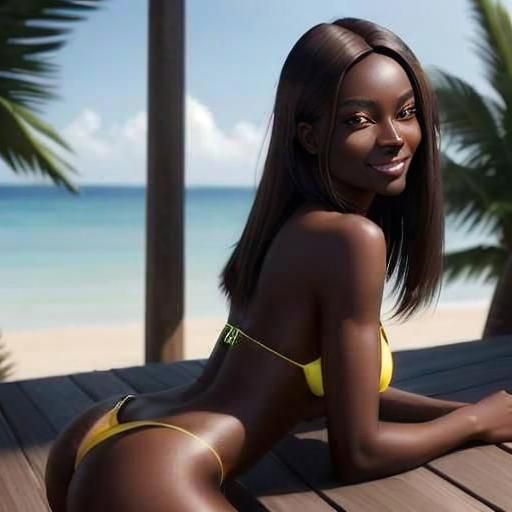 Beautiful Dark-Skinned Girl at Sunny Beach Bar