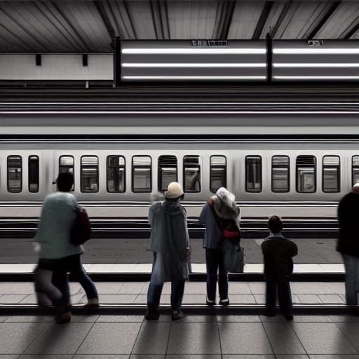 Hyperrealistic Train Station Scene with Volumetric Lighting