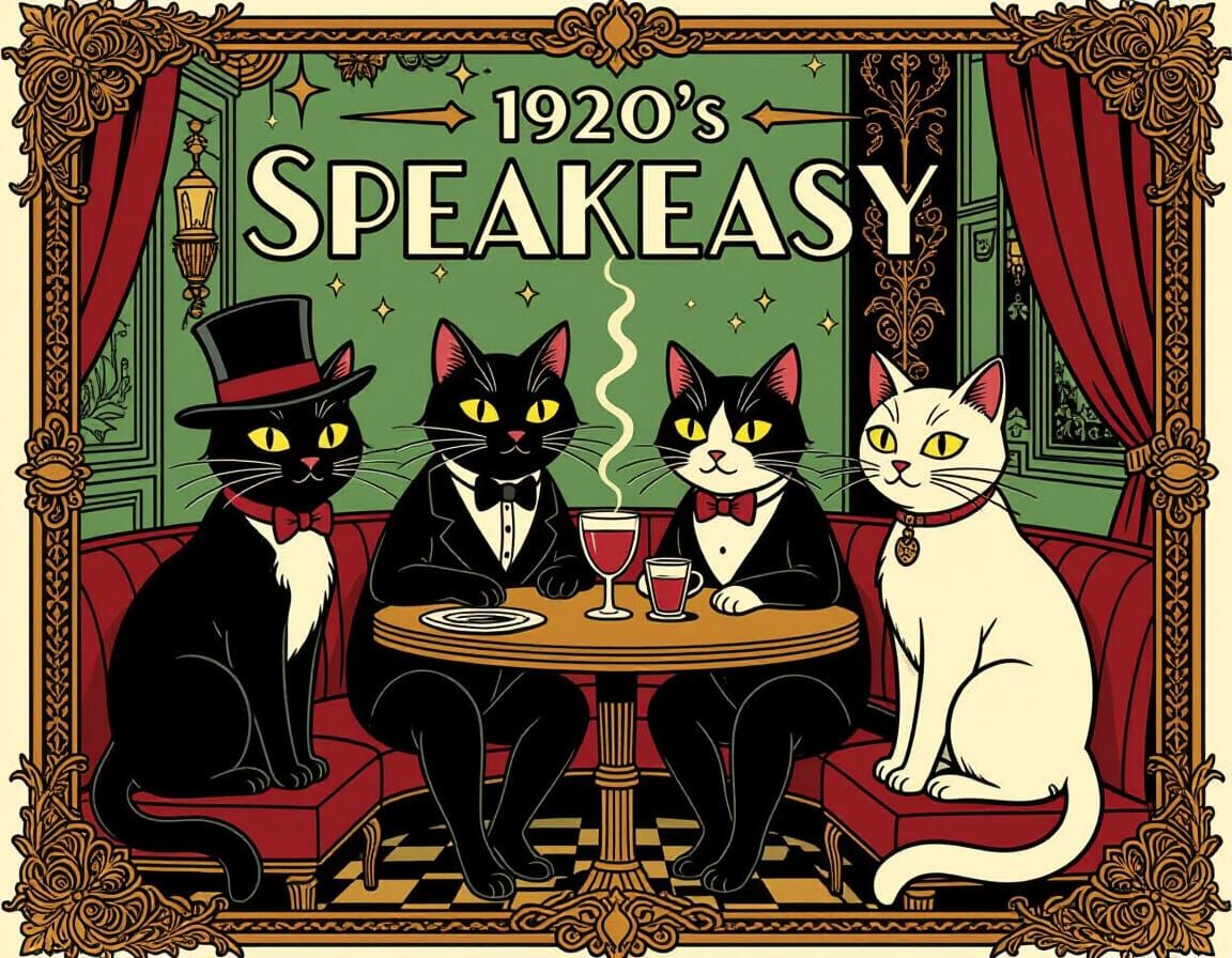 Cats Run a 1920s Speakeasy in Gothic Film Noir Style