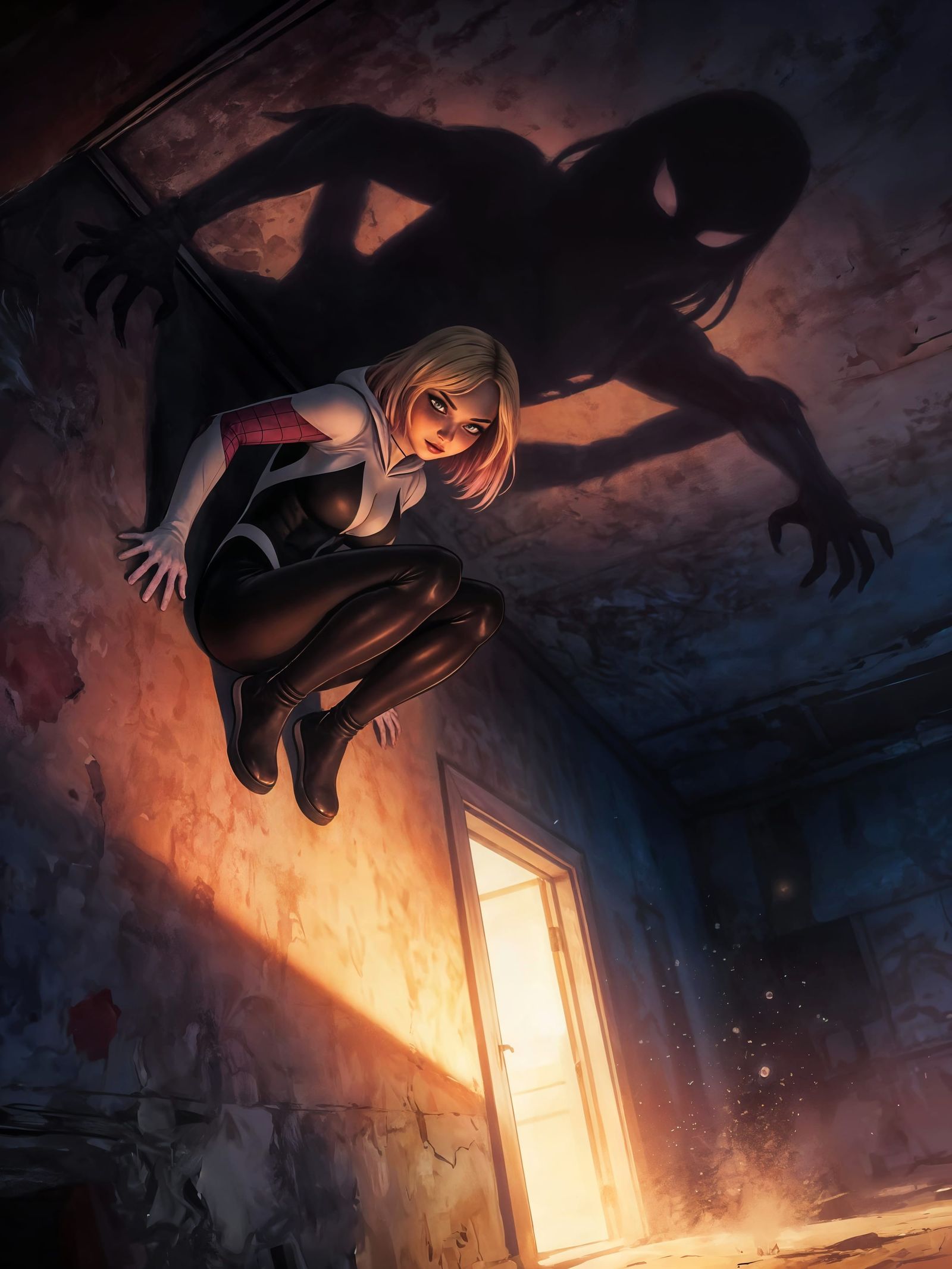 Spider-Gwen as Silent Hill Boogeyman on Wall