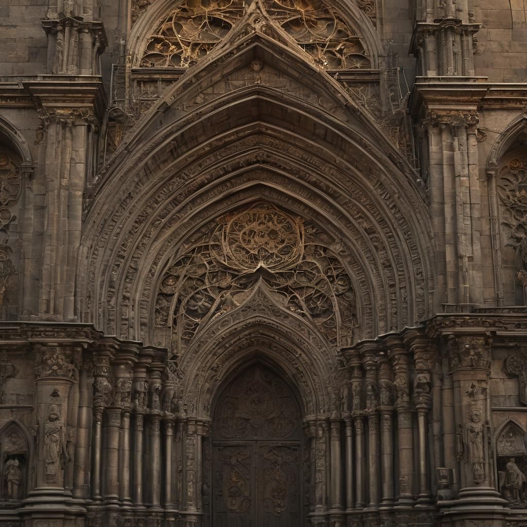 Majestic Decayed Cathedral in Golden Hour Sunlight