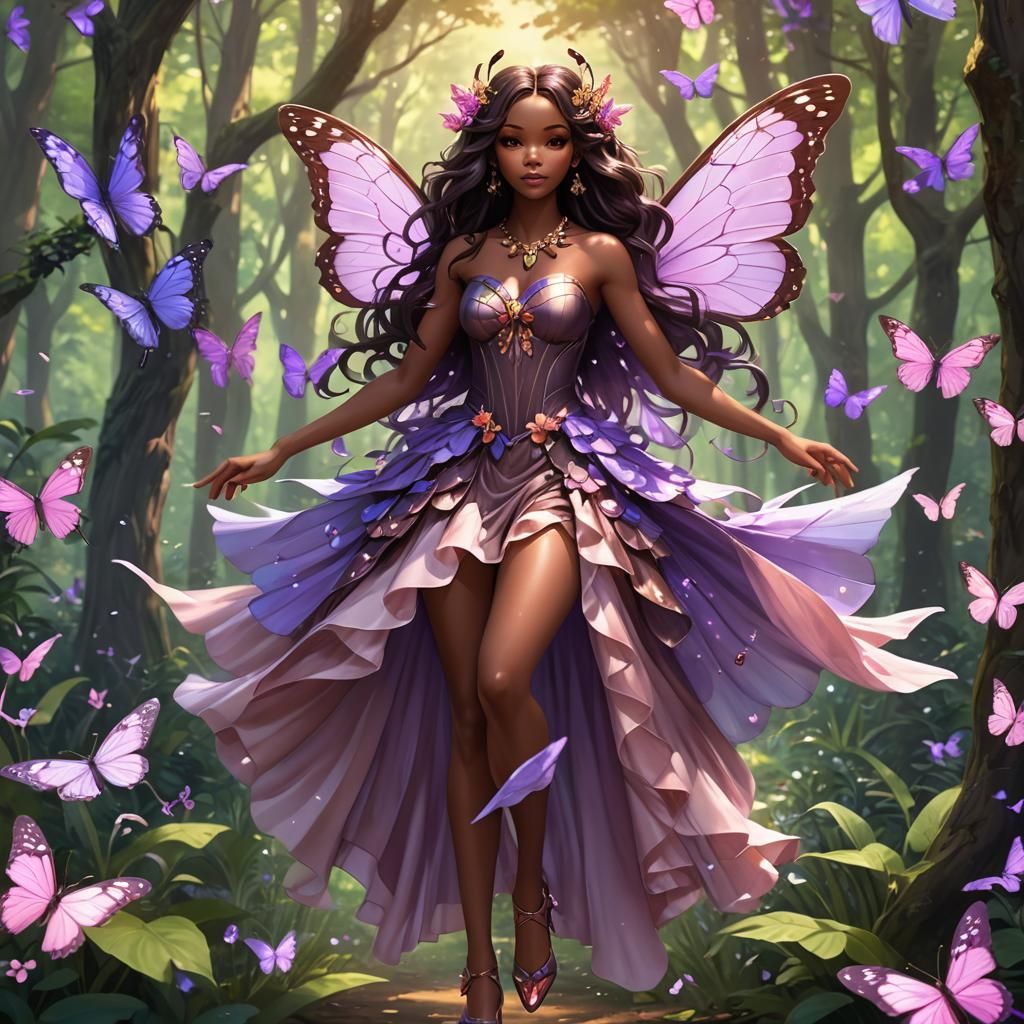 Butterfly Fairy in Lush Forest: 2D Anime Illustration