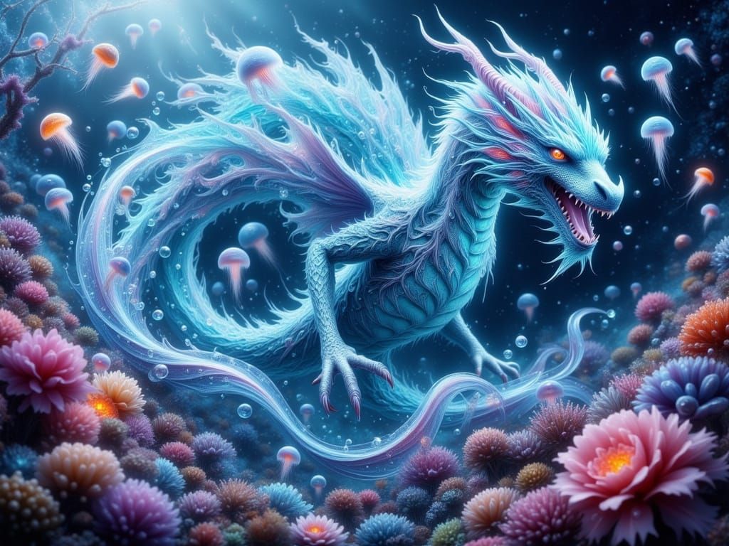 Majestic Water Dragon in Coral Reef