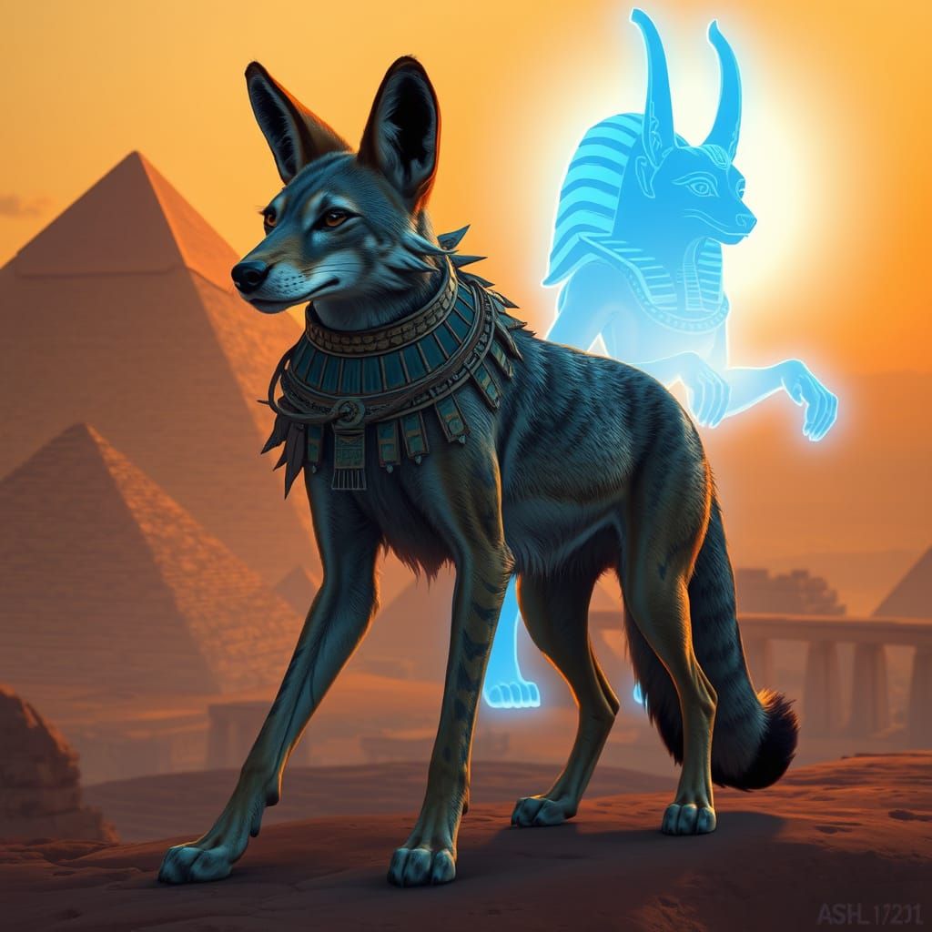 Jackal and Anubis Spirit by the Pyramids