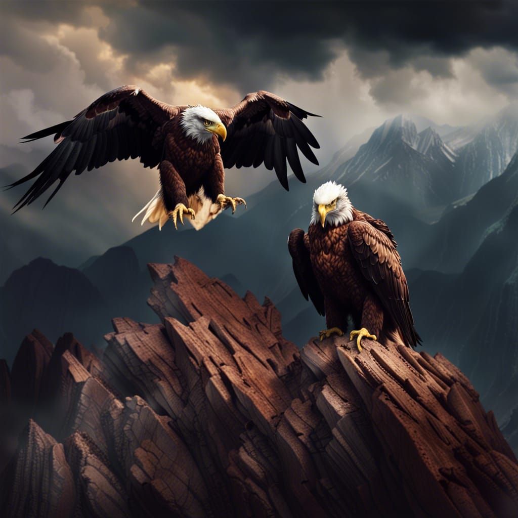 Eagles on jagged rocks