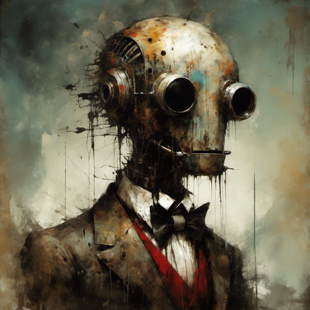 Elegant Robot in Art Brut Style