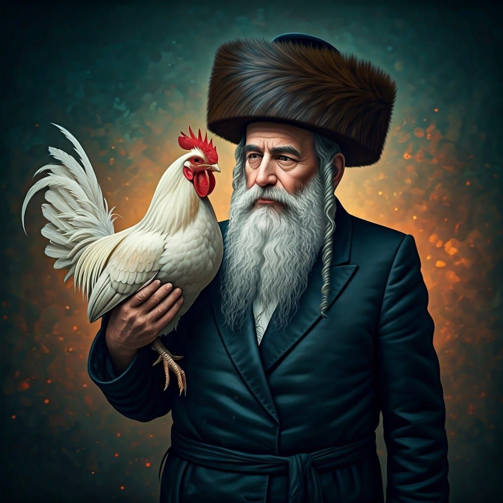 Jewish Man with Rooster in Traditional Dress
