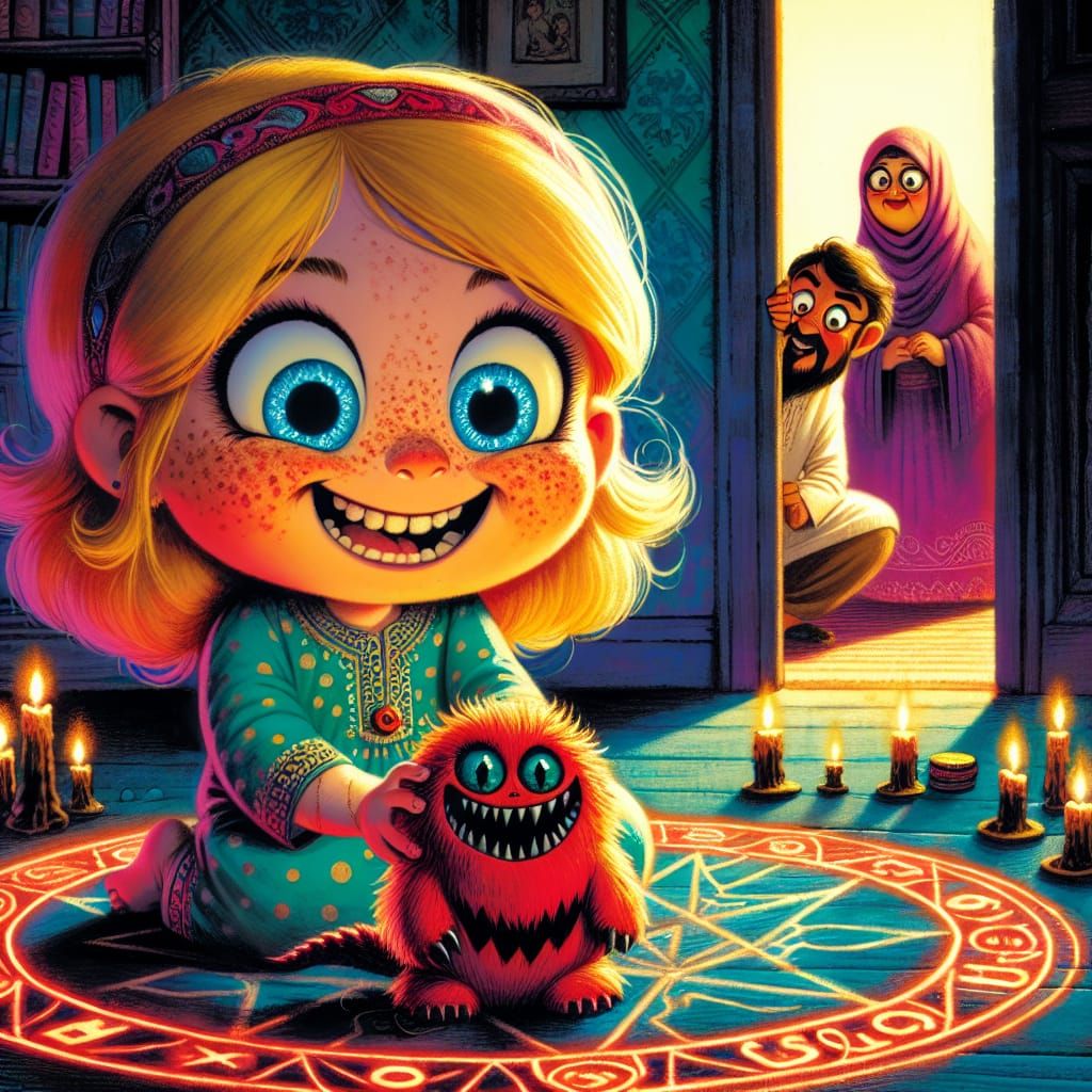 Whimsical Girl Calls Upon Mystical Forces in Playful Chaos