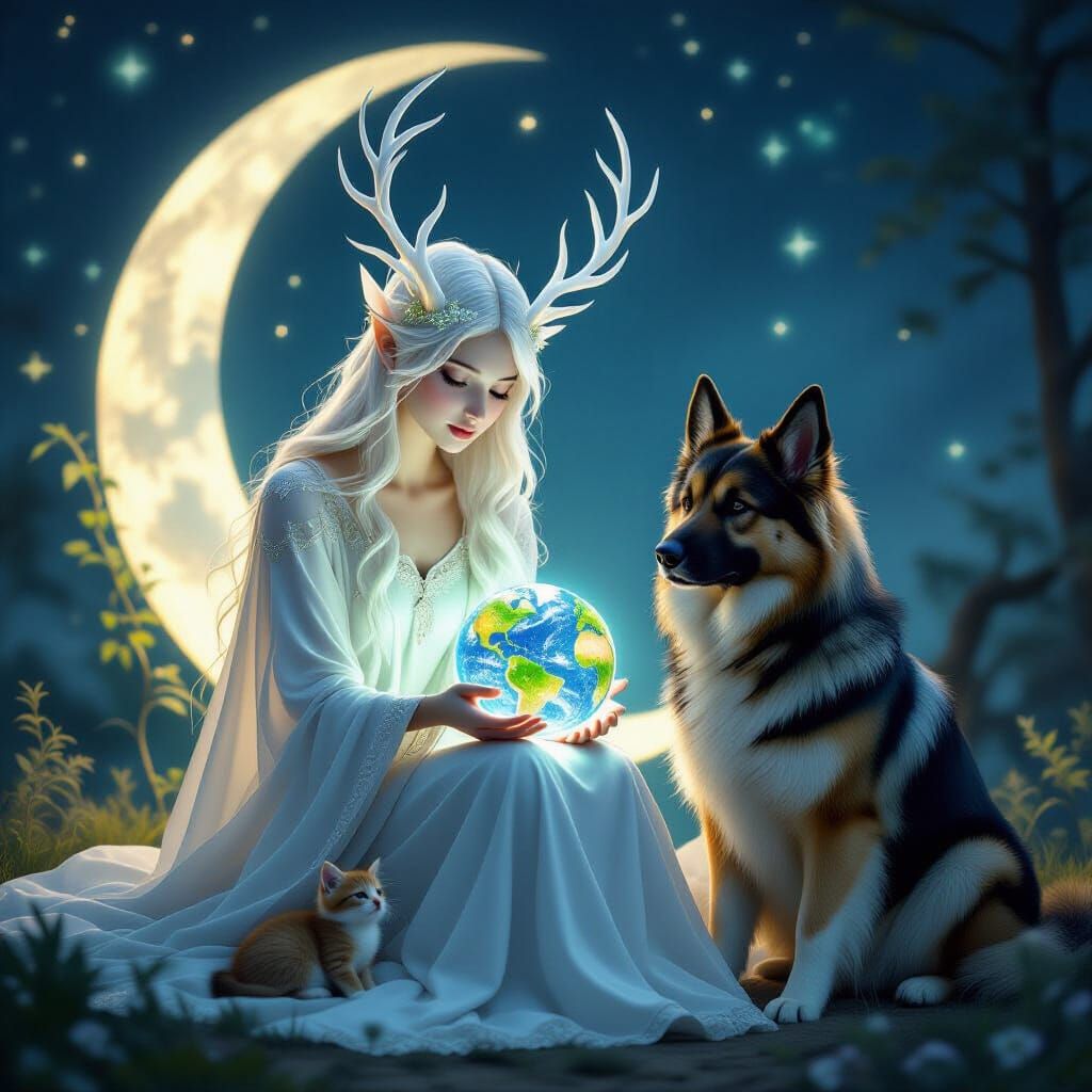 Celestial Guardian Heals Earth by Moon