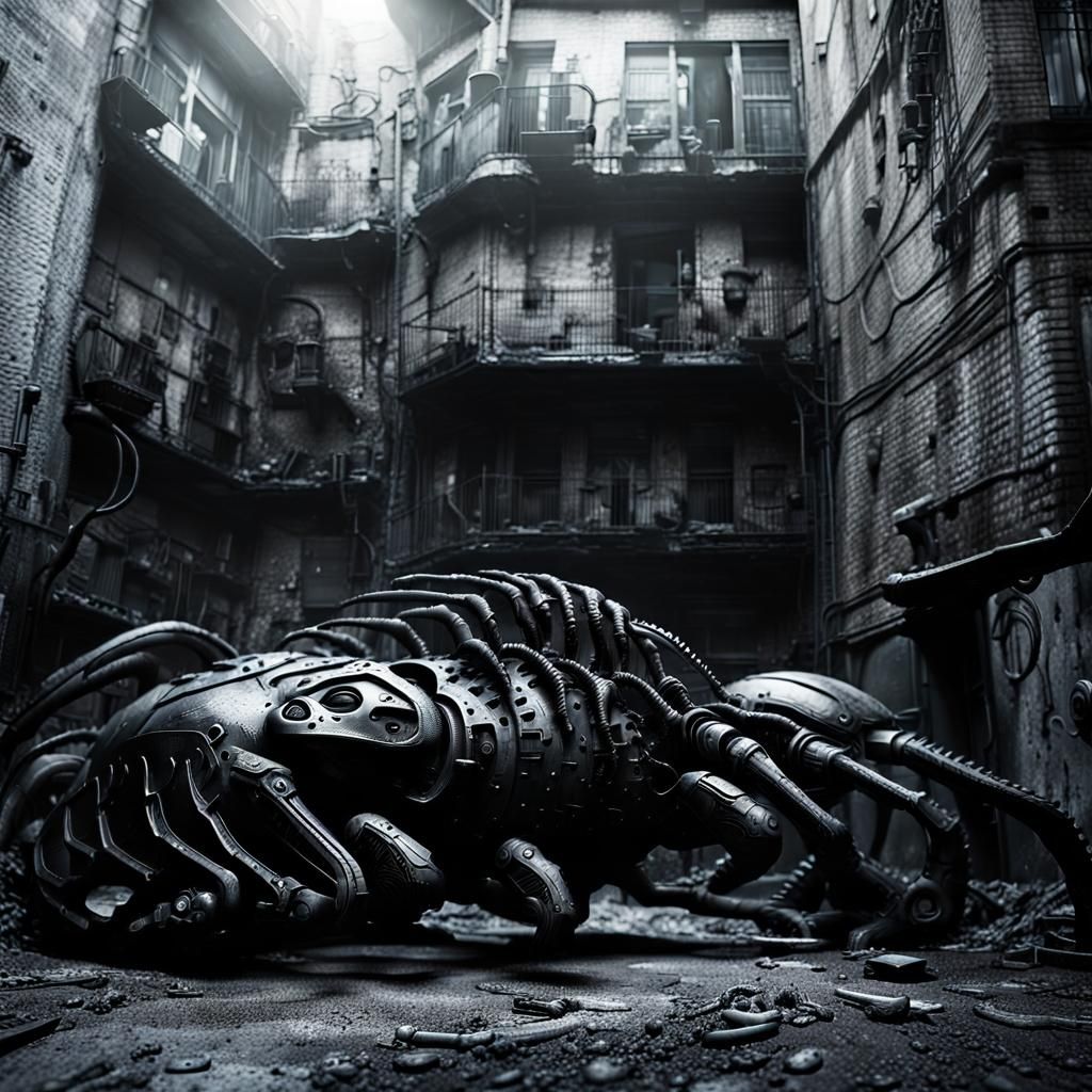 Surreal Biomechanical Hybrid Emerges from Dark Alleyways in...