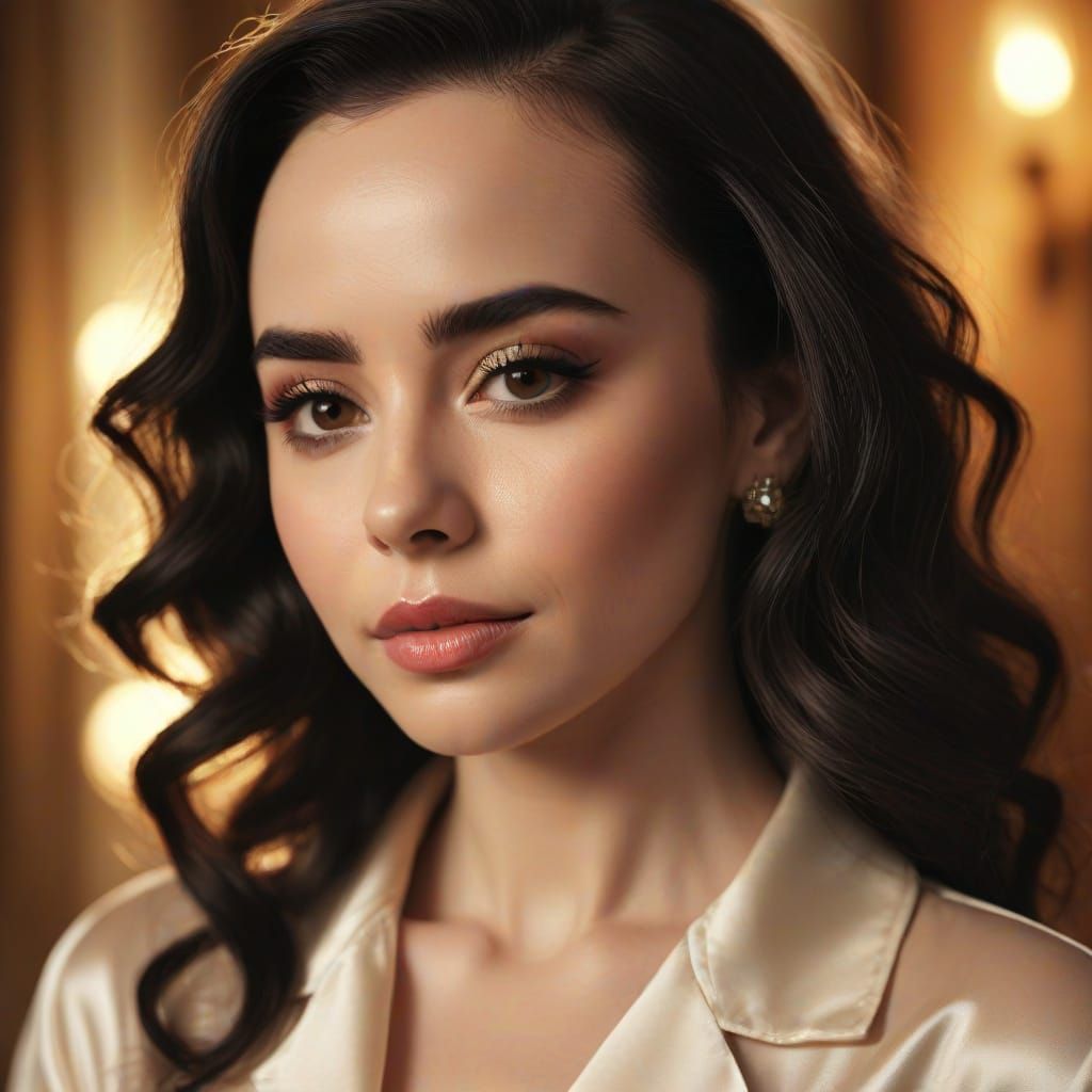 Glamorous Portrait in Satin Pajamas, Vintage Hollywood Style